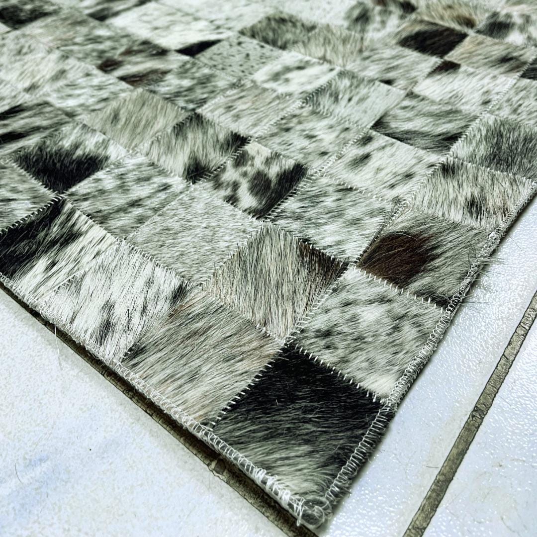 Handmade Tricolor Cowhide Rug: Luxury Patchwork Area Rug - BuzzLeatherCarpetHandmade Tricolor Cowhide Rug: Luxury Patchwork Area Rug