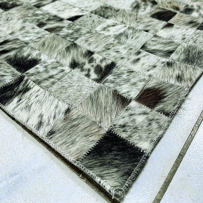 Handmade Tricolor Cowhide Rug: Luxury Patchwork Area Rug - BuzzLeatherCarpetHandmade Tricolor Cowhide Rug: Luxury Patchwork Area Rug