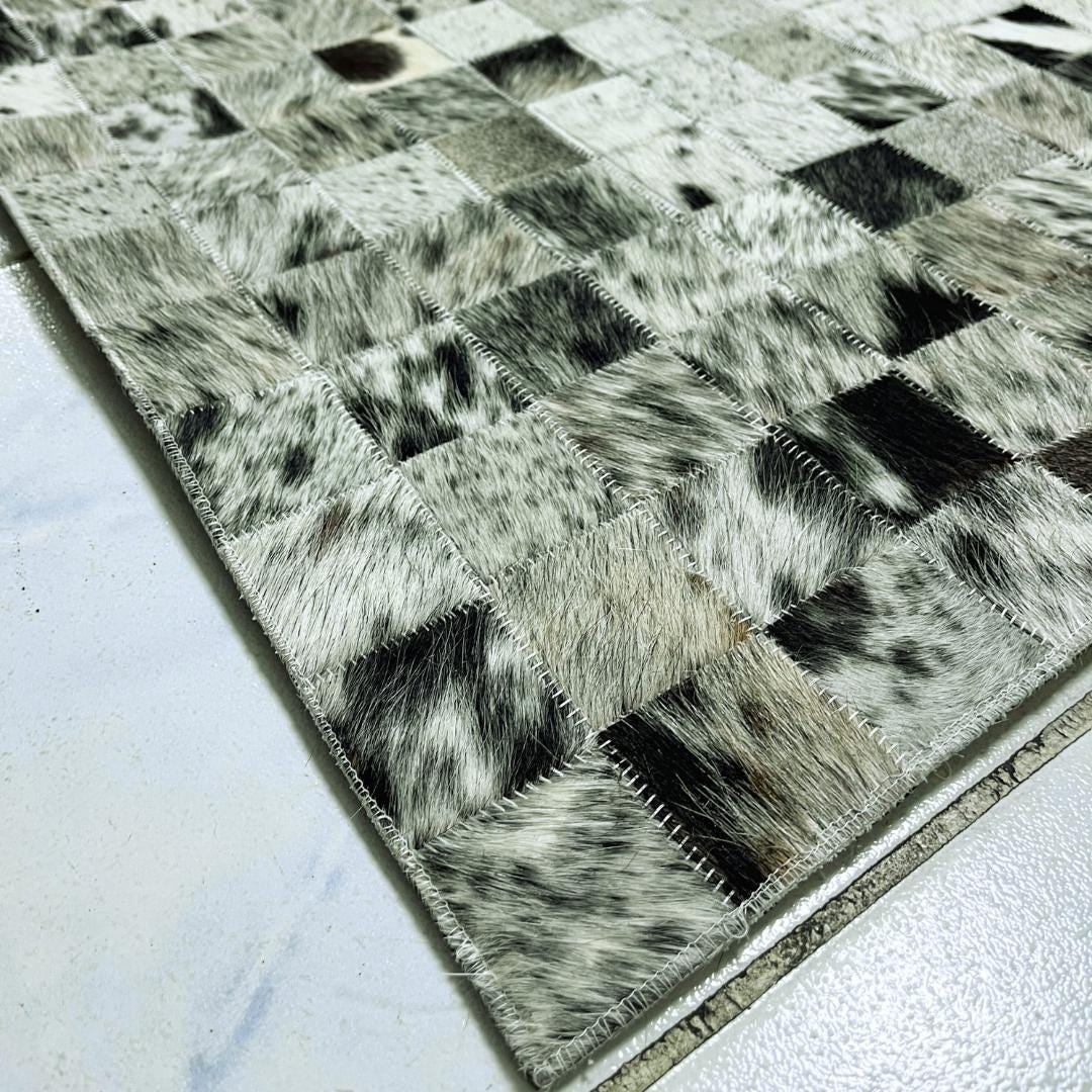 Handmade Tricolor Cowhide Rug: Luxury Patchwork Area Rug - BuzzLeatherCarpetHandmade Tricolor Cowhide Rug: Luxury Patchwork Area Rug