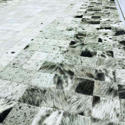 Handmade Tricolor Cowhide Rug: Luxury Patchwork Area Rug - BuzzLeatherCarpetHandmade Tricolor Cowhide Rug: Luxury Patchwork Area Rug