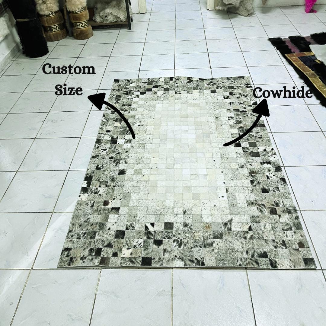 Handmade Tricolor Cowhide Rug: Luxury Patchwork Area Rug - BuzzLeatherCarpetHandmade Tricolor Cowhide Rug: Luxury Patchwork Area Rug