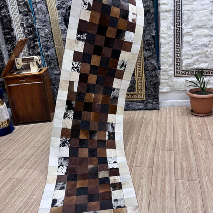 Handmade Tricolor Cowhide Rug: Patchwork Area Rug - BuzzLeatherCarpetHandmade Tricolor Cowhide Rug: Patchwork Area Rug