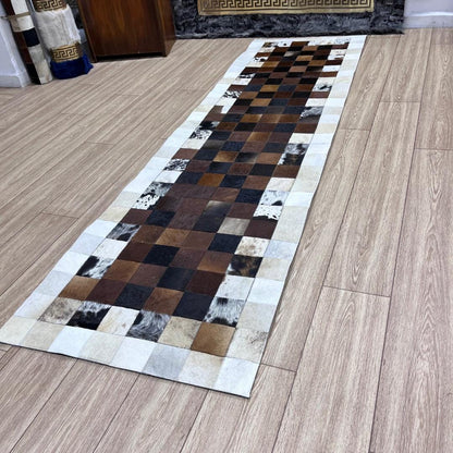 Handmade Tricolor Cowhide Rug: Patchwork Area Rug - BuzzLeatherCarpetHandmade Tricolor Cowhide Rug: Patchwork Area Rug