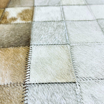 Handmade Tricolor Cowhide Runner Rug: Patchwork Leather Area Rug - BuzzLeatherCarpetHandmade Tricolor Cowhide Runner Rug: Patchwork Leather Area Rug