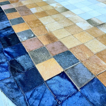 Handmade Tricolor Cowhide Runner Rug: Patchwork Leather Area Rug - BuzzLeatherCarpetHandmade Tricolor Cowhide Runner Rug: Patchwork Leather Area Rug