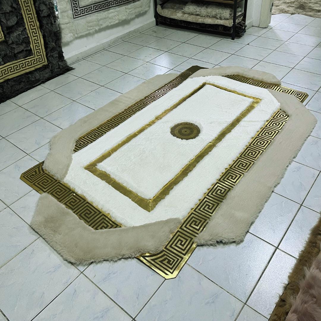 Handmade White & Beige Faux Fur Rug: Plush Shaggy Area Rug - BuzzLeatherCarpetHandmade White & Beige Faux Fur Rug: Plush Shaggy Area Rug