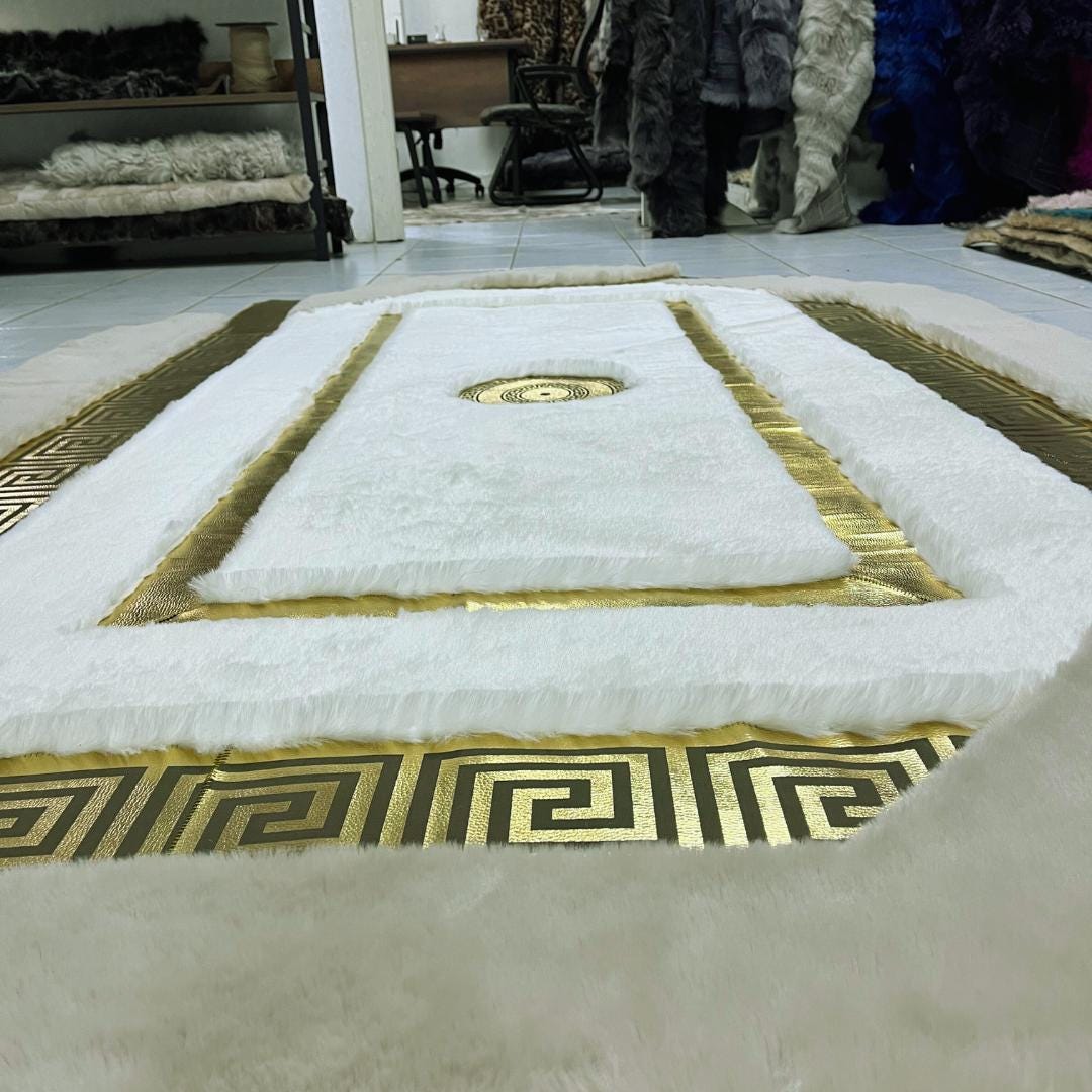 Handmade White & Beige Faux Fur Rug: Plush Shaggy Area Rug - BuzzLeatherCarpetHandmade White & Beige Faux Fur Rug: Plush Shaggy Area Rug