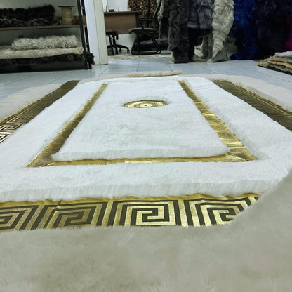 Handmade White & Beige Faux Fur Rug: Plush Shaggy Area Rug - BuzzLeatherCarpetHandmade White & Beige Faux Fur Rug: Plush Shaggy Area Rug