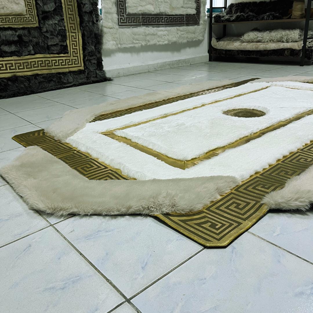 Handmade White & Beige Faux Fur Rug: Plush Shaggy Area Rug - BuzzLeatherCarpetHandmade White & Beige Faux Fur Rug: Plush Shaggy Area Rug