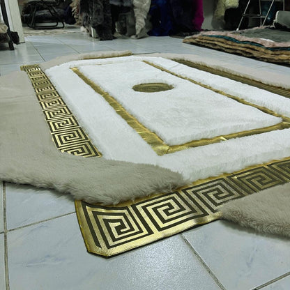 Handmade White & Beige Faux Fur Rug: Plush Shaggy Area Rug - BuzzLeatherCarpetHandmade White & Beige Faux Fur Rug: Plush Shaggy Area Rug