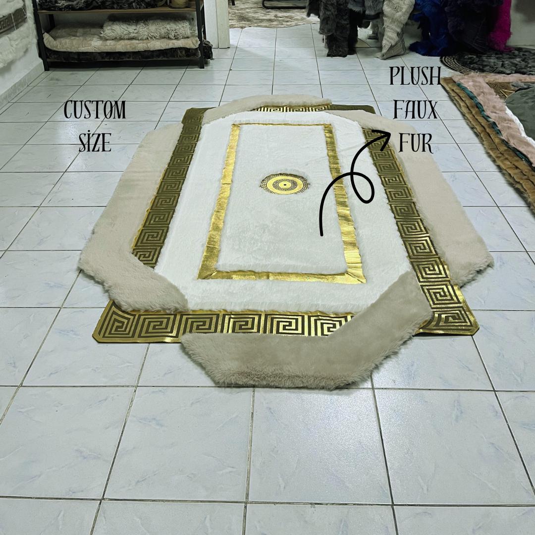 Handmade White & Beige Faux Fur Rug: Plush Shaggy Area Rug - BuzzLeatherCarpetHandmade White & Beige Faux Fur Rug: Plush Shaggy Area Rug
