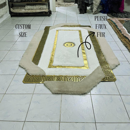 Handmade White & Beige Faux Fur Rug: Plush Shaggy Area Rug - BuzzLeatherCarpetHandmade White & Beige Faux Fur Rug: Plush Shaggy Area Rug