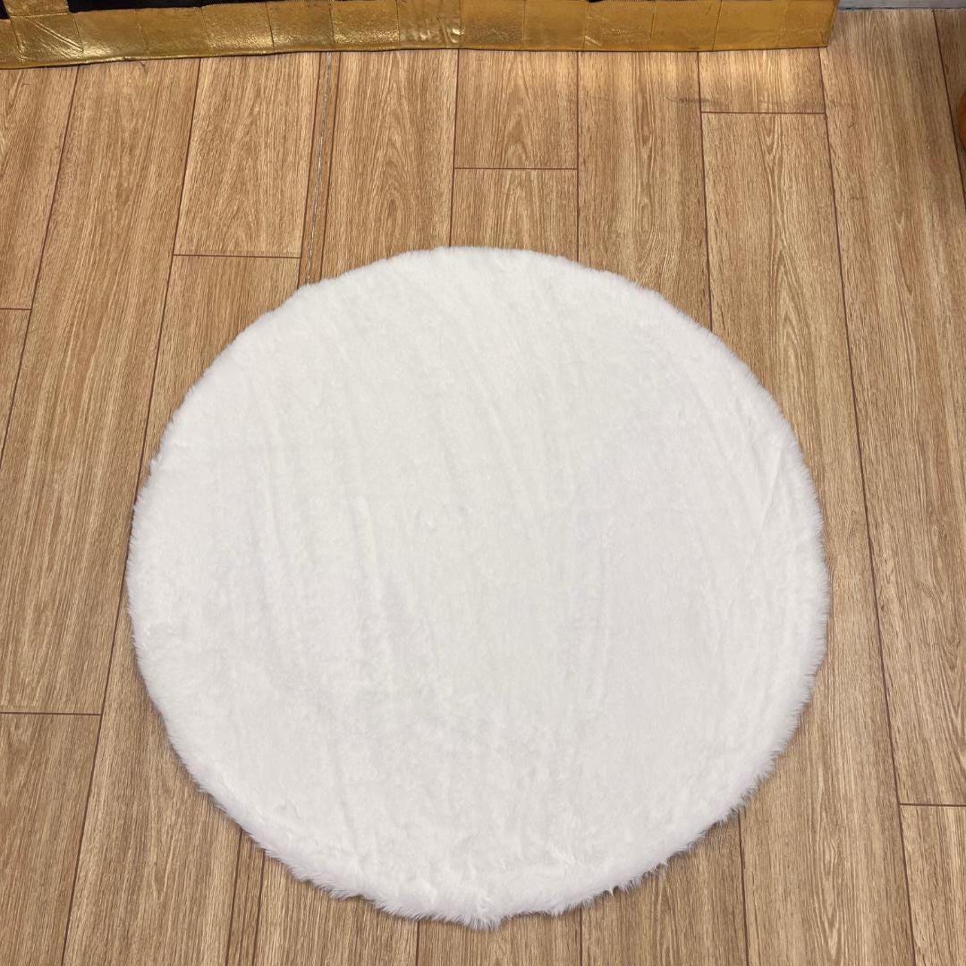 Handmade White Plush Faux Leather Rug - BuzzLeatherCarpetHandmade White Plush Faux Leather Rug