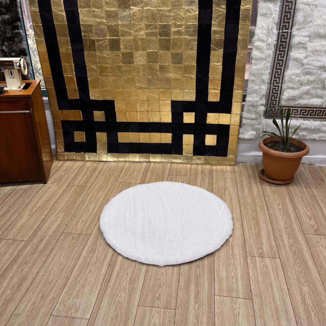 Handmade White Plush Faux Leather Rug - BuzzLeatherCarpetHandmade White Plush Faux Leather Rug