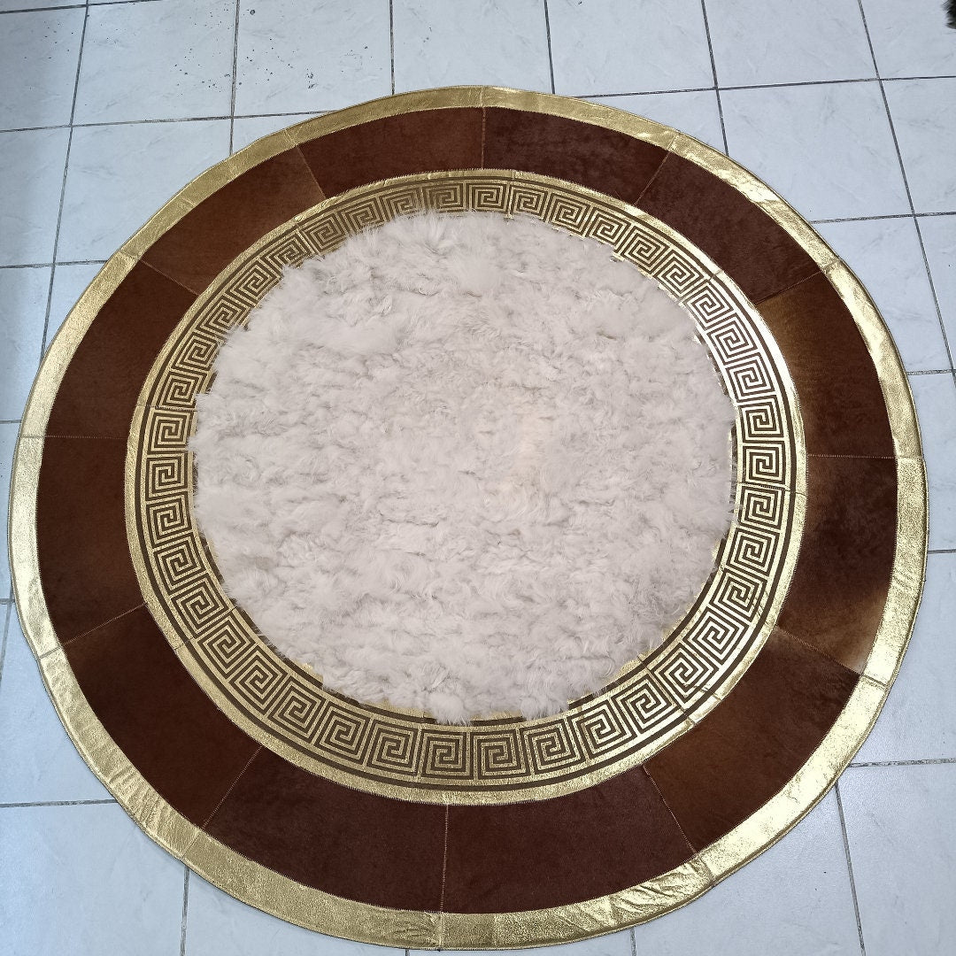 Handmade White Sheepskin Round Rug - BuzzLeatherCarpetHandmade White Sheepskin Round Rug