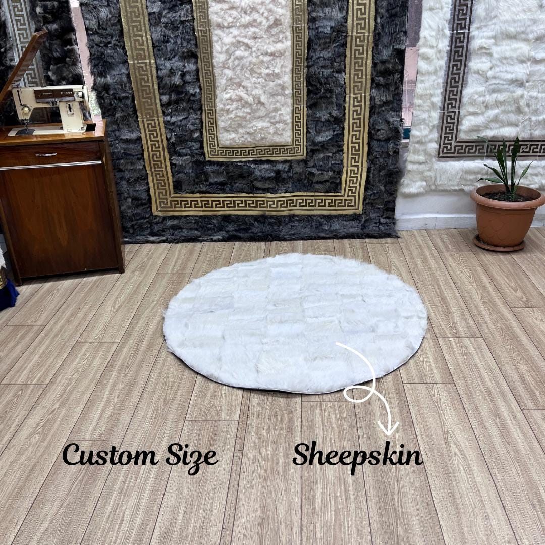 Handmade White Sheepskin Round Rug - BuzzLeatherCarpetHandmade White Sheepskin Round Rug