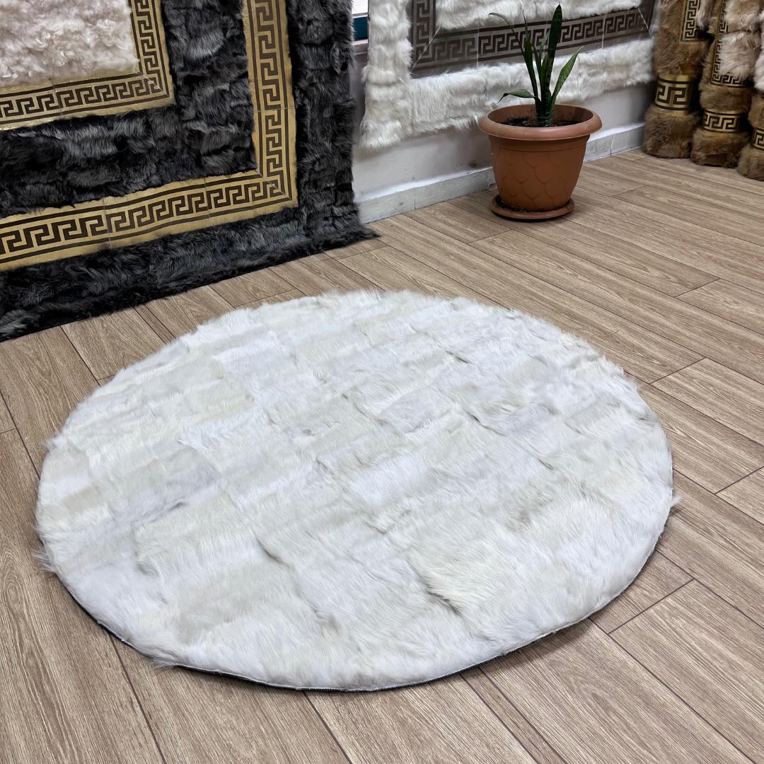 Handmade White Sheepskin Round Rug - BuzzLeatherCarpetHandmade White Sheepskin Round Rug