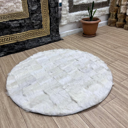 Handmade White Sheepskin Round Rug - BuzzLeatherCarpetHandmade White Sheepskin Round Rug