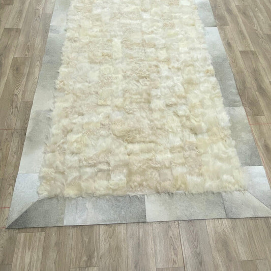 Natural White Sheepskin Patchwork Rug, Handmade Sheepskin Area Rugs, Fluffy Sheepskin Carpet, Wool Leather Rug, Mother's Day Gift