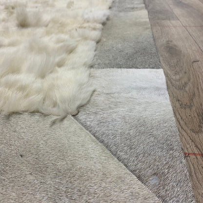 Natural White Sheepskin Patchwork Rug, Handmade Sheepskin Area Rugs, Fluffy Sheepskin Carpet, Wool Leather Rug, Mother's Day Gift