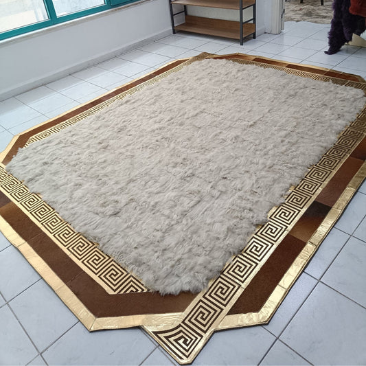 White Sheepskin Rug, Natural Gold and Brown Cowhide Rug, Genuine Lambskin Fur Rug, Rugs For Living Room, Mother's Day Gift