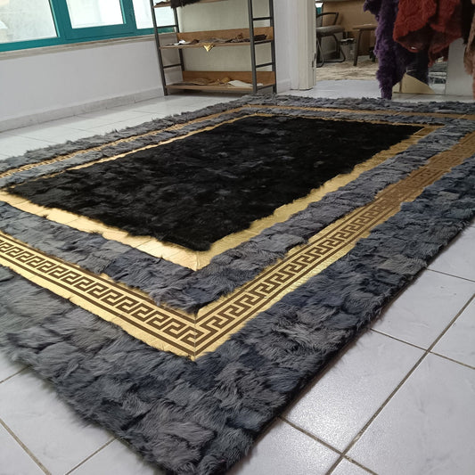 Gray Sheepskin Rug, Gray-Black Sheepskin Fur Rug, Fluffy  Rugs, Soft Area Rug, Rugs for Living Room, Sheepskin Area Rugs, Mother's Day Gift