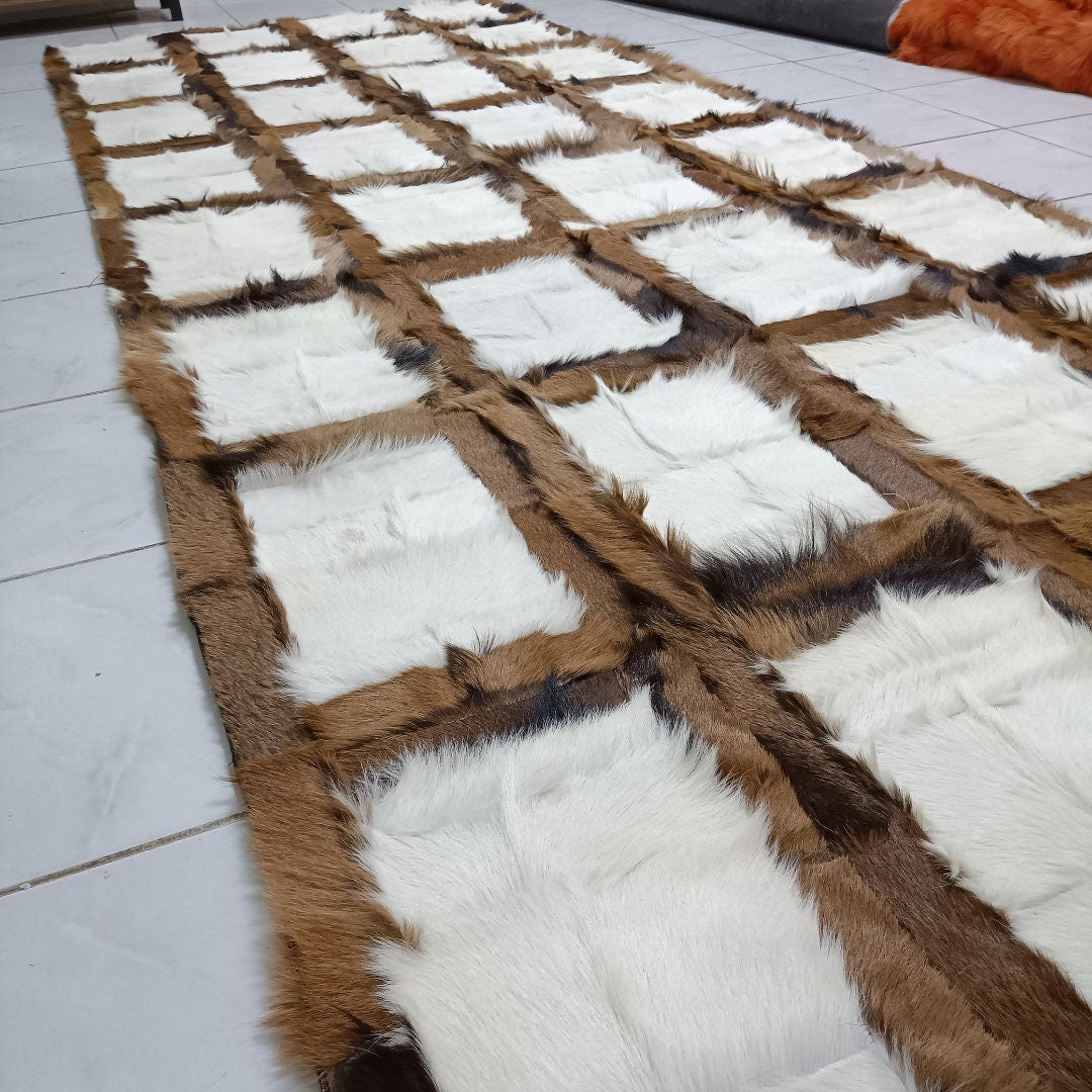 Natural Goatskin Area Rug - Brown Patchwork Leather Rug - Genuine Leather Runner Rug - Handmade Goatskin Leather Rug - New Home Gift