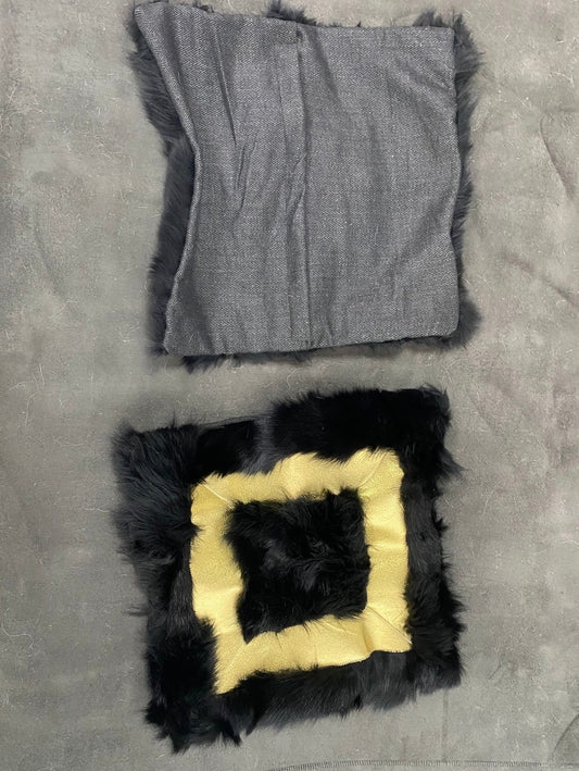 Handmade Black Sheepskin Fur Pillow - Sheepskin Leather Pillowcase - Real Fur Pillow - Double Sided Plush Pillowcase - Modern Bedroom Decor