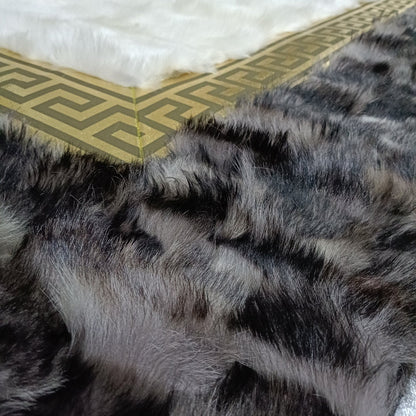 Natural Gray-Gold Sheepskin Patchwork Rug, Giant Sheepskin Area Rugs, Fluffy Sheepskin Carpet, Wool Leather Rug, Mother's Day Gifts