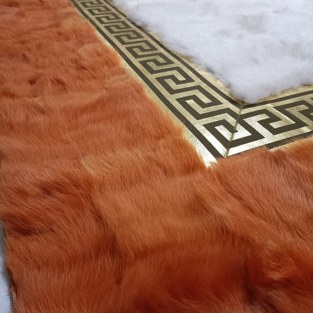 Orange-White Large Sheepskin Rug, Orange-Gold Sheepskin Fur Rug, Wool Area Rugs, Fur Rugs for Living Room, Shaggy Rugs, Mother's Day Gift