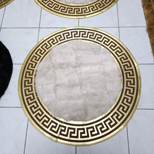 Round White Large Sheepskin Rug - Handmade Area Rug - Patchwork Rug - Giant Sheepskin Rugs for Living Room - Leather Rug - New Home Gift