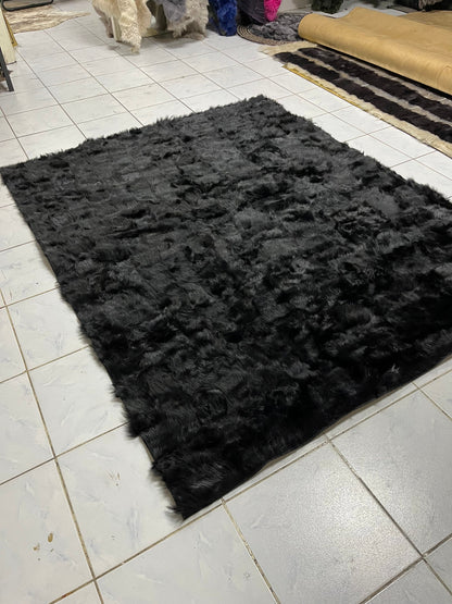 Black Sheepskin Fur Rug for Living Room, Luxury Rectangle Soft Carpet for Bedroom, Natural Patchwork Rug, Soft Area Rugs, Wool Area Rugs