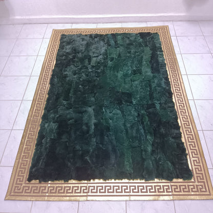 Handmade Green Rabbit Fur Rug - Genuine Rabbit Fur Plush Rug - Non Slip Leather Rug - Rug for Living Room - Leather Area Rug - New Home Gift