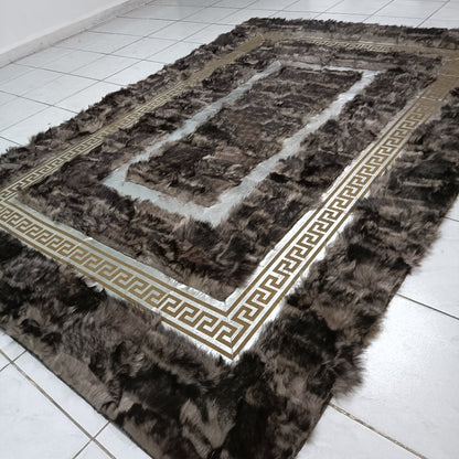 Natural Gray-Silver Sheepskin Patchwork Rug, Handmade Sheepskin Area Rugs, Fluffy Sheepskin Carpet, Wool Leather Rug, Mother's Day Gifts