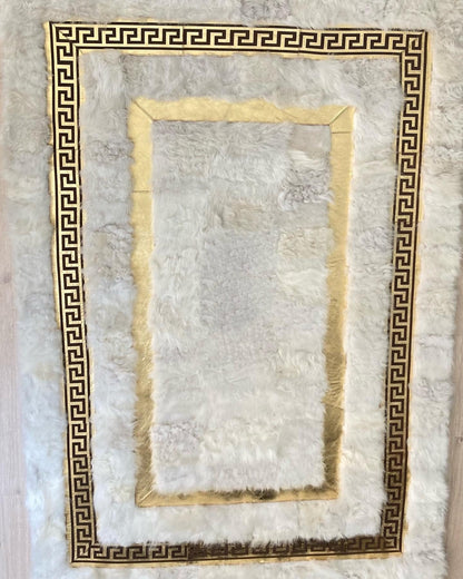White Sheepskin Rug - White-Gold Sheepskin Fur Rug - Shaggy Soft Area Rugs - Real Leather Carpet - Mother's Day Gift