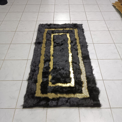 Black Sheepskin Rug, Black-Gold Sheepskin Fur Rug, Fluffy Area Rugs, Wool Area Rugs, Rugs For Living Room, Home Decor Rug, Mother's Day Gift