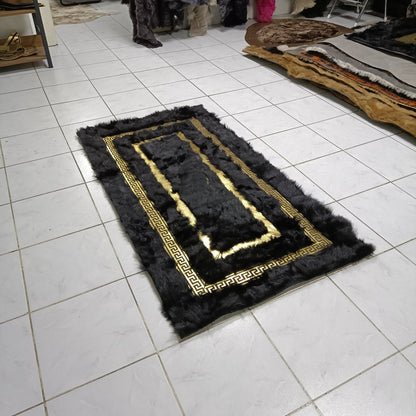 Black Sheepskin Rug, Black-Gold Sheepskin Fur Rug, Fluffy Area Rugs, Wool Area Rugs, Rugs For Living Room, Home Decor Rug, Mother's Day Gift