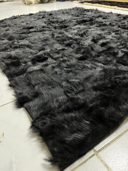 Black Sheepskin Fur Rug for Living Room, Luxury Rectangle Soft Carpet for Bedroom, Natural Patchwork Rug, Soft Area Rugs, Wool Area Rugs