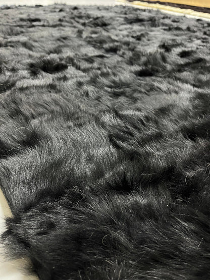 Black Sheepskin Fur Rug for Living Room, Luxury Rectangle Soft Carpet for Bedroom, Natural Patchwork Rug, Soft Area Rugs, Wool Area Rugs