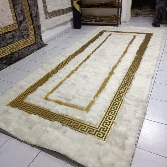 White Large Sheepskin Rug, White-Gold Sheepskin Fur Rug, Shaggy Soft Area Rugs, Real Leather Carpet, Wool Area Rugs, Mother's Day Gift
