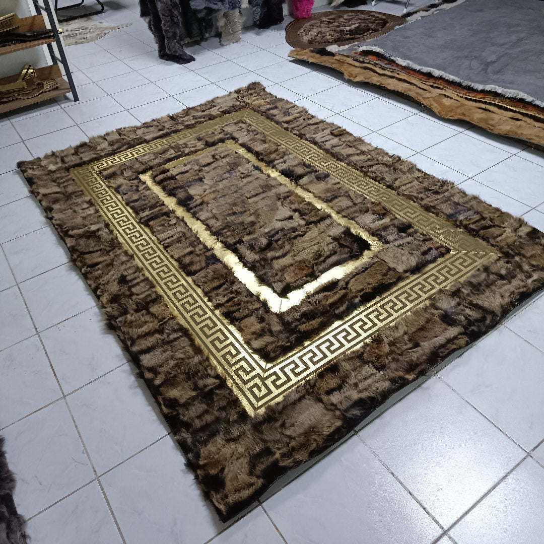 Brown Sheepskin Rug, Brown-Gold Sheepskin Fur Rug, Giant Sheepskin, Fluffy Area Rugs, Soft Area Rug, Rugs for Living Room, Mother's Day Gift