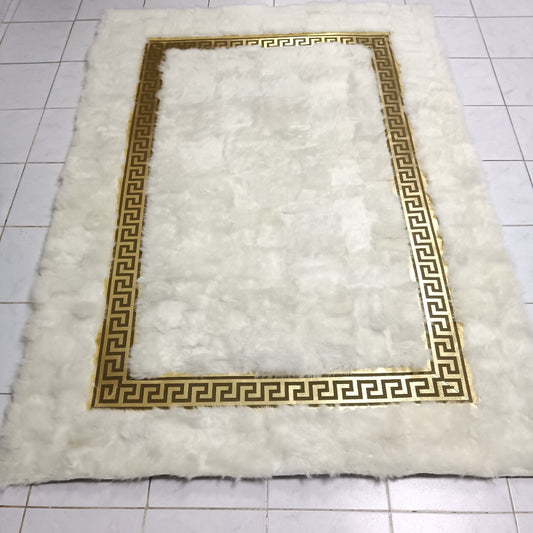 White Large Sheepskin Rug - White-Gold Sheepskin Fur Thick Rug - Shaggy Soft Area Rugs - Real Leather Carpet - Wool Rugs - Mother's Day Gift