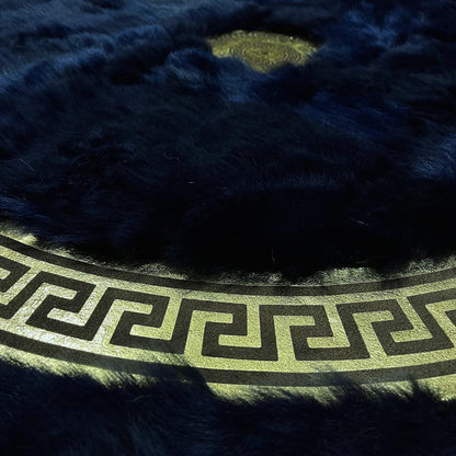 Dark Blue Sheepskin Rug, Dark Blue Round Sheepskin Rug, Rugs for Living Room, Wool Area Rugs, Patchwork Area Rugs, Fluffy Area Rugs