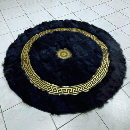 Dark Blue Sheepskin Rug, Dark Blue Round Sheepskin Rug, Rugs for Living Room, Wool Area Rugs, Patchwork Area Rugs, Fluffy Area Rugs