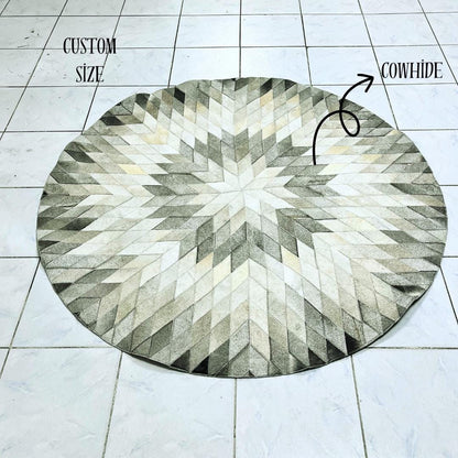 Cowhide Multicolor Patchwork Rug, Cowhide Round Rug, Cowhide Area Rug, Custom Rug, Boho Rug, New Home Gift, Rugs for Living Room