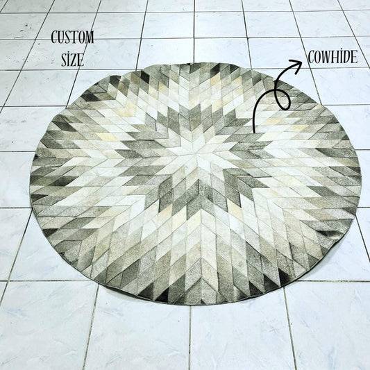 Cowhide Multicolor Patchwork Rug, Cowhide Round Rug, Cowhide Area Rug, Custom Rug, Boho Rug, New Home Gift, Rugs for Living Room
