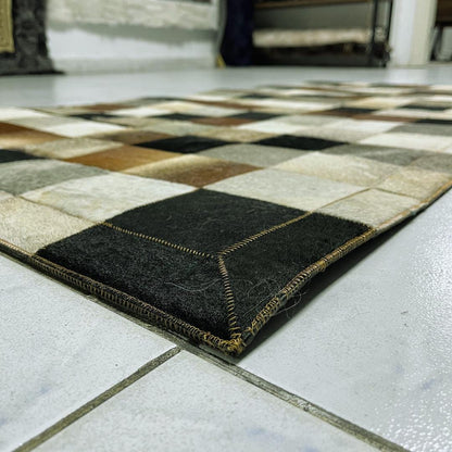 Genuine Multicolor Cowhide Rug - Handmade Cowhide Runner Carpet - Tricolor Cowhide Rug - Leather Patchwork Rug - Area Rug - New Home Gift