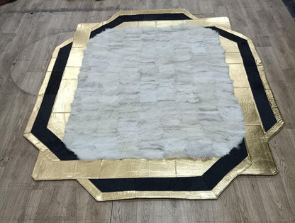Gold Cowhide White Sheepskin Fur, Natural Gold Cowhide Leather Rug, Lambskin Fur Rug, Soft Area Rug, Rugs For Living Room, Mother's Day Gift