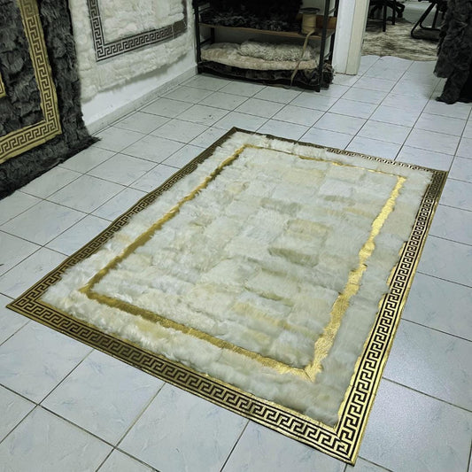 White Sheepskin Rug, White-Gold Sheepskin Area Rug, Natural Floor Fur Rug, Shaggy Rug, Luxury Sheepskin Living Room Rug, Mother's Day Gift