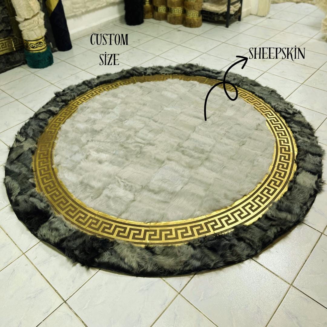 Quality Gray Sheepskin Rug, Gray Round Sheepskin Rug, Rugs for Living Room, Sheepskin Area Rugs, Patchwork Area Rugs, Fluffy Area Rugs